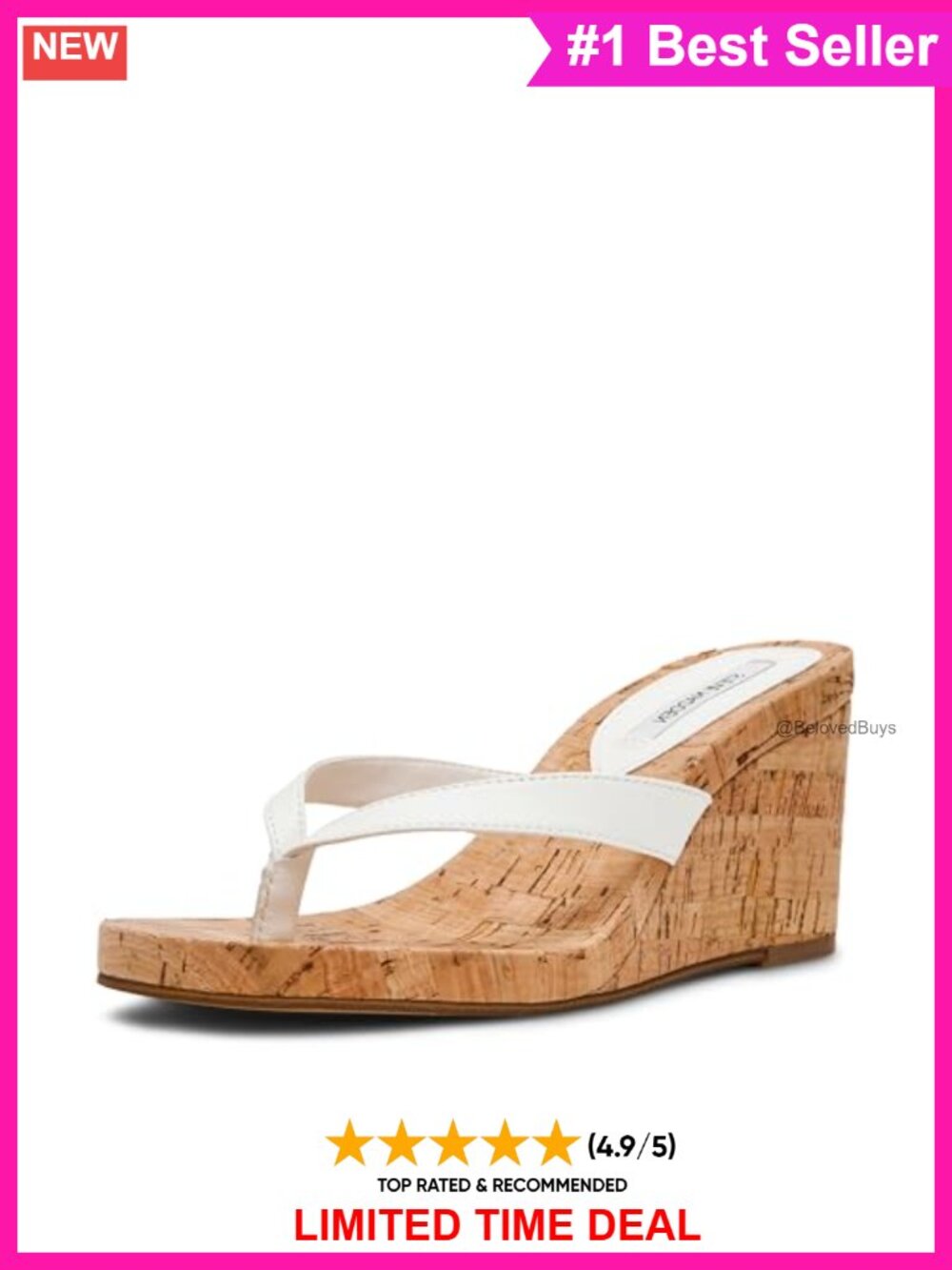 Wedge Thong Sandal Slip-On Suede Faux Leather Cork